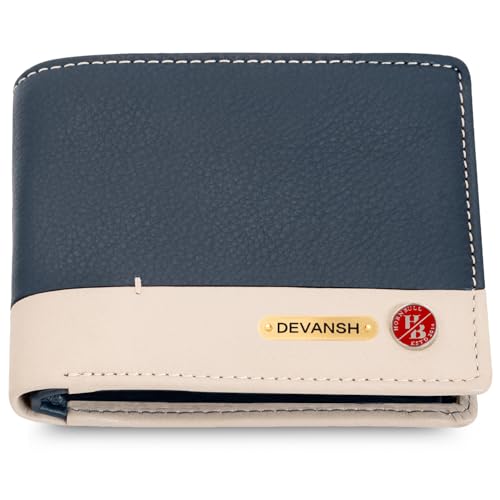 Image of HORNBULL Men's Personalized Gift Wallet I Customized Slim Stylish Leather Purse with Name I Unique Birthday Gift for Men Boy Love Husband (Navy)