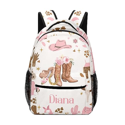 Floral Cowgirl Wild Hoots Hats Personalized School Backpack for Kid-Boy/Girl Primary Daypack Travel Bookbag