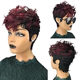 QiaQiaRing Pixie Cut Wigs Human Hair Wigs 1b/99J Color Short Layered Pixie Cut Wigs For Black Women Brazilian Virgin Human Hair Wigs Glueless Wigs Full Machine Made Wigs (1b/99j)