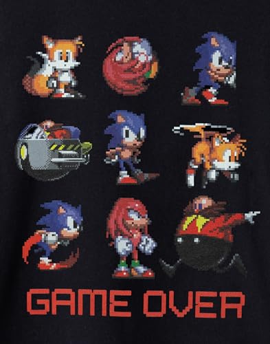 Sonic The Hedgehog Boys T-Shirt | Kids Black Game Over Short Sleeve Tee | Pixel 8-Bit Character Knuckles Tails Dr. Egg Man3