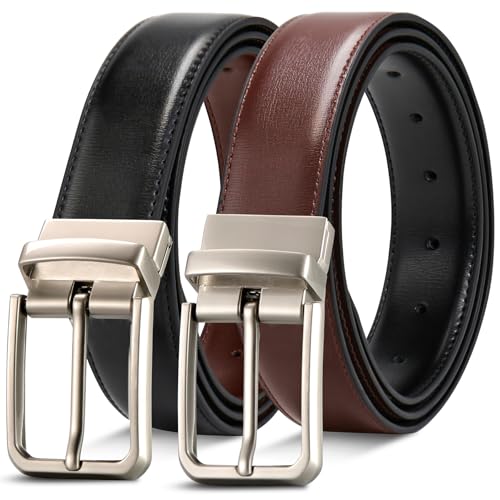 Men's Reversible Leather Belts 1 Pack, Casual Two Styles in One Belt for Men for Jeans and Dress Pants
