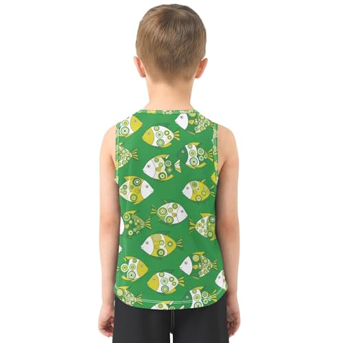 J JOYSAY Abstract Fish Green Boys Tank Top Sleeveless Muscle Shirts Quick Dry Workout Sport Active Kids T-Shirts 3-15T3