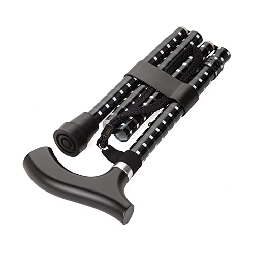 Bastone da Passeggio Pieghevole in Alluminio - Antiscivolo e Durevole con Laccetto in Nylon e Manico in Legno - Regolabile in Altezza da 84 a 94 cm - Colore Blu Scuro e Quadretti Bianchi