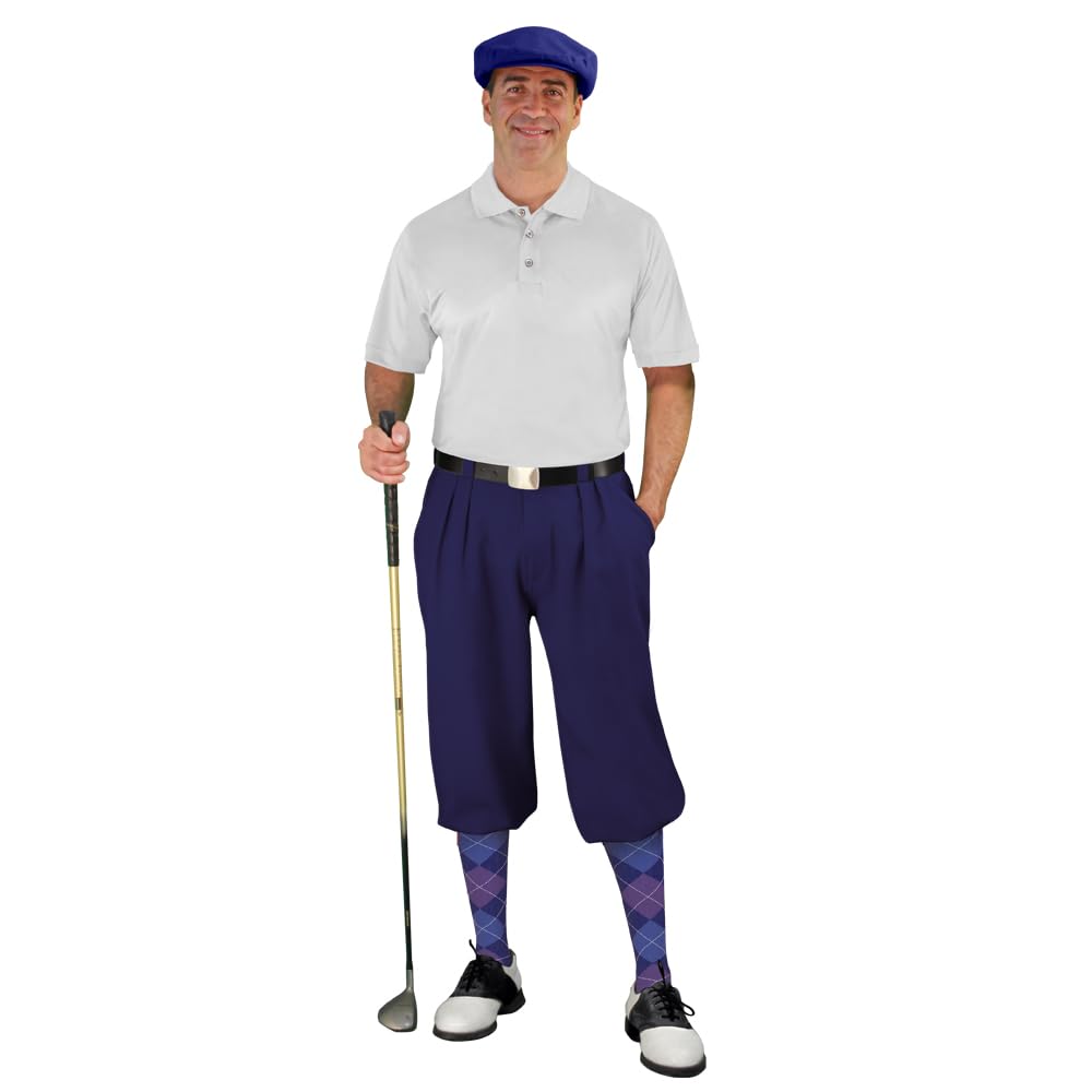 Golf Knickers Mens Select A Style Navy Outfit with Matching Golf Cap and Selected Argyle Socks