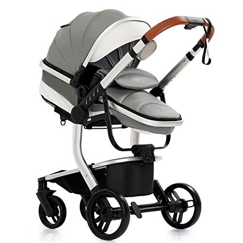 3 in 1 Kombikinderwagen Standardkinderwagen Kinderwagen Reisesysteme Neugeborener Tragbarer Reisewagen Buggy Kinderwagen Faltbarer High Landscape Kinderwagen (518 Grey)