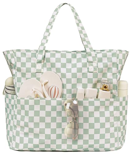 Image of LEDAOU Large Beach Bag Women Waterproof Sandproof Zipper Beach Tote Pool Bag for Swim Gym Grocery Travel with Wet Pocket