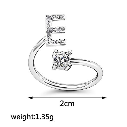 Image of HUJUON Silver Initial Letter Ring for Women. Adjustable Crystal Alphabet Ring,Name Initials Stackable Knuckle Rings A-Z CZ Open Ring