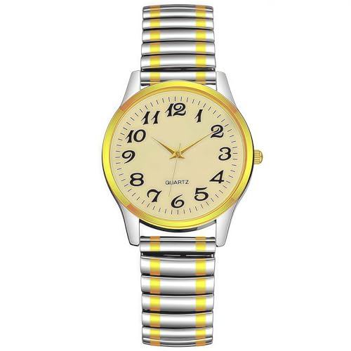 Montre femme ultra mince avec bracelet élastique bicolore doré et argent