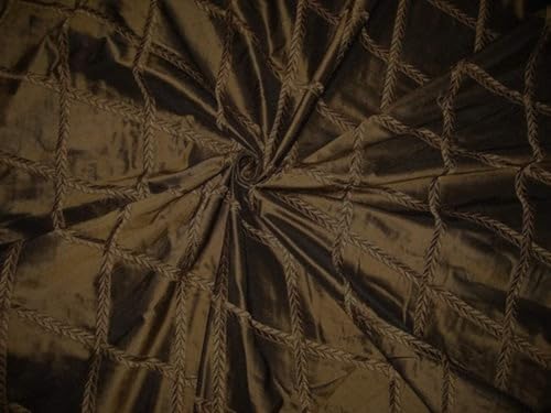 Tissu taffetas de soie pure marron rigide brodé pour éviter les plis