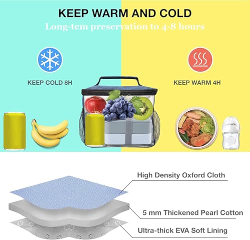Image of ExtraCharm Insulated Lunch Bag for Women /Men - Reusable Lunch Box for Office Picnic Hiking Beach - Leakproof 12-Can Coke Cooler Tote Bag Organizer with Adjustable Shoulder Strap for Adults - Stripe