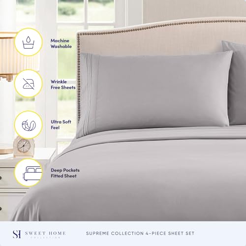 California King Sheet Sets - Breathable Luxury Sheets with Full Elastic & Secure Corner Straps Built In - 1800 Supreme Collection Cal King Deep Pocket Bedding Set, Sheet Set, California King, Silver