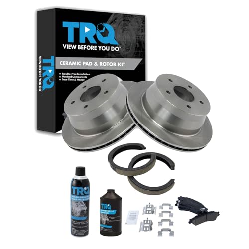 Image of TRQ Rear Brake Pad & Rotor Kit Ceramic Compatible with 1997-2005 Chevrolet Blazer 1999-2004 S10 1997-2001 GMC Jimmy 1998-2004 Sonoma 1998-2000 Isuzu Hombre Oldsmobile Bravada