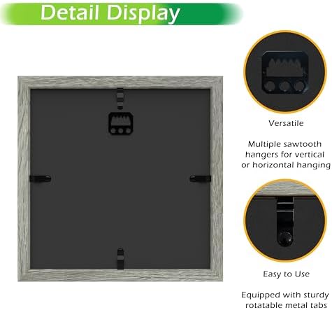 FrameWorks 8x8 Driftwood Wooden Shadow Box Frame – Soft Felt Back, Tempered Glass, and Included Elegant White Ball Push Pins