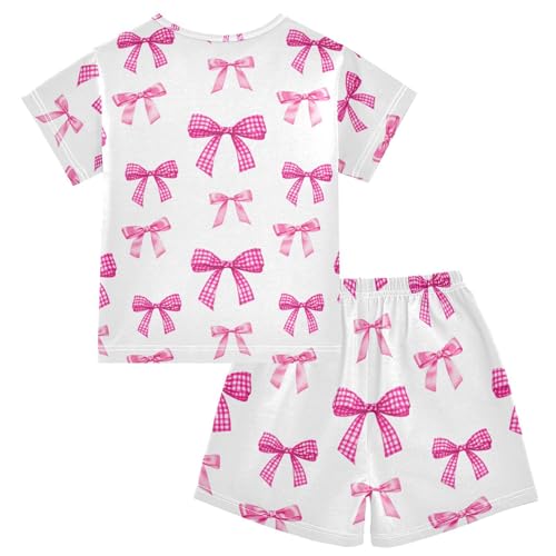 Checkered Ribbon Bow Pajama Set Short Sleeve Summer Pajamas Shorts Sets PJ Clothes Set Soft 5Y2