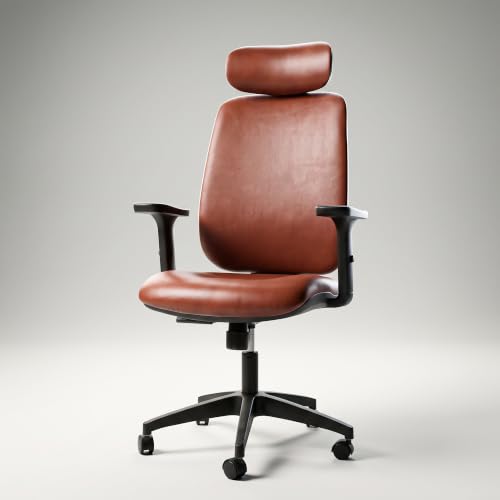 Image of DROGO Pluto Ergonomic Office Chair for Work from Home with 135 Recline | Premium Leatherette Cushion | 2D Headrest, Adjustable Armrests, Computer Chair with 3-Point Recline Lock,1-Year Warranty(Tan)