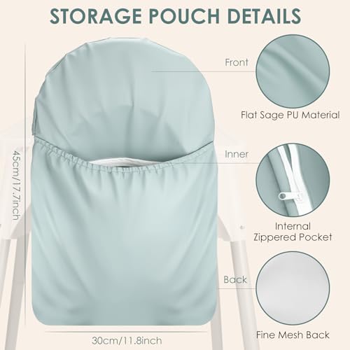 Image of High Chair Handy Pocket Pouch, Mealtime Essentials Organizer of High Chairs, Highchair Accessories Of Storage and Oragnization, Resuable PU Storage Bag with Internal Zippered Pocket (Sage Green)
