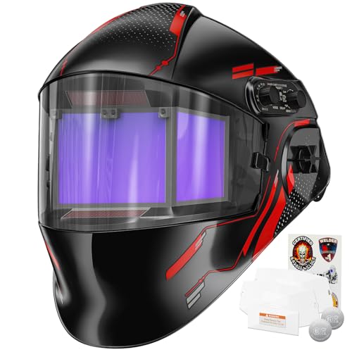 Image of ARCCAPTAIN Auto Darkening Welding Helmet with Panoramic Side View, 6.22" x 2.8" Extra-Large Viewing Screen, 1/1/1/1 True Color Welding Hood, 4 Arc Sensors, Shade 3/4-8/9-13 for TIG/MIG/ARC/Cut/Grind