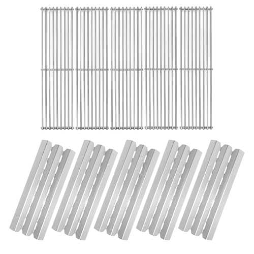 Votenli 5 Packs 96021 Heat Plates and 5 Pack Cooking Grids Replacement Parts for Broil King Baron 320 340 420 440 490 540 590 590-S 9635-87 9221-64 9221-54 9211-54 9211-57 9211-64