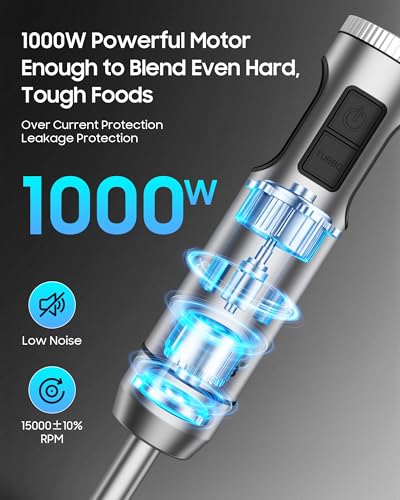 Image of Handheld Immersion Blender, Wired, 11-Speed Adjustable, 1000W Pure Copper Motor, Gift-Box Packaging, Perfect For Smoothies And Soup Mixing, Essential Kitchen Helper