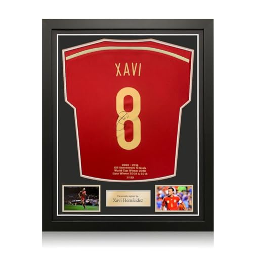 Xavi Hernandez Signed Spain 2014-15 Soccer Jersey. Standard Frame...