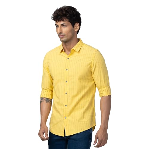 Image of Spykar Men's Slim Fit N /A Full Sleeve Striped Casual Shirts