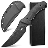 Sitivien ST31 Fixed Blade Knife N690 Black Stonewashed Steel Blade Carbon Fiber Handle Full Tang EDC Straight Knife for Outdoor Working Camping Hunting Fishing(Black)