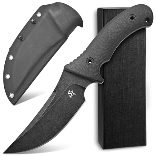 Sitivien ST31 Fixed Blade Knife N690 Black Stonewashed Steel Blade Carbon Fiber Handle Full Tang EDC Straight Knife for Outdoor Working Camping Hunting Fishing(Black)