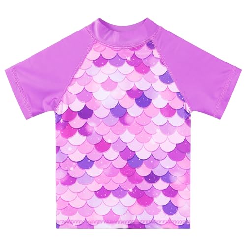 Tfjh E TFJHE0GS2489 Kids Short Sleeve Girls Swimwear 2Pcs Rash Guard Sets Upf 50+ Bathing Suits 455 Purple Scale 6A thumb #1