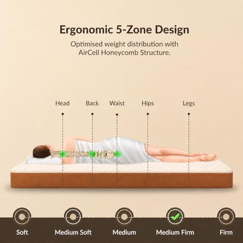 Image of SleepyHug Aircell Ortho Dual Comfort Plus 5 Inch Mattress |Reversible Hard & Soft | 2 Side |7 Years Warranty | Back Pain Relief| Orthopedic | King Bed Size Brown (Lxwxh -72X72X5 Inch)