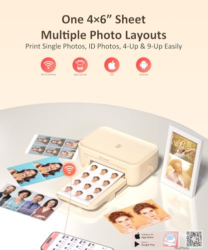 Image of HPRT CP4100 4x6 Photo Printer, Full-Color Thermal Dye Sublimation 20 Sheets | Wi-Fi Printing, Portable Instant Picture Printer for iPhone /Android, Home Use, Gift, AR Video, Fun App, Beige