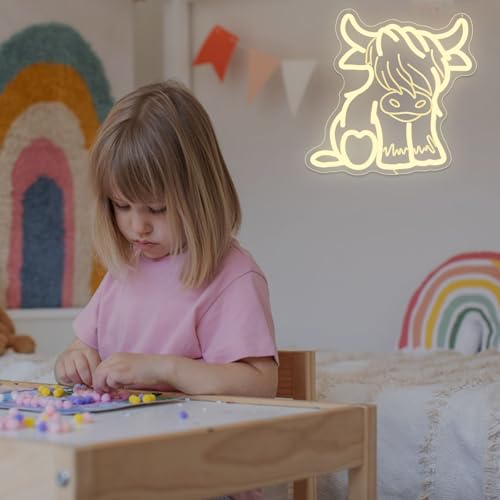 Image of Highland Cow Neon Sign Dimmable Cute Cowbow Neon Lights for Wall Decor,Farm Animal Cow Signs for Farmhouse Kid Room Decor Art Kids Party Birthday Gifts