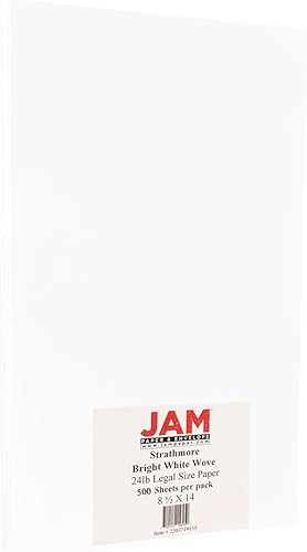 JAM PAPER Legal Strathmore - Papel de 24 libras, 3.17 ozm, 8.5 x 14 pulgadas, tejido blanco náutico, 500 hojasresma