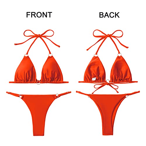 Image of MIKETAI Sexy Bikinis for Women 2 Piece Bikini Spaghetti Strap Swimsuits Solid Color Bathing Swimwear Triangle Bathing Suit