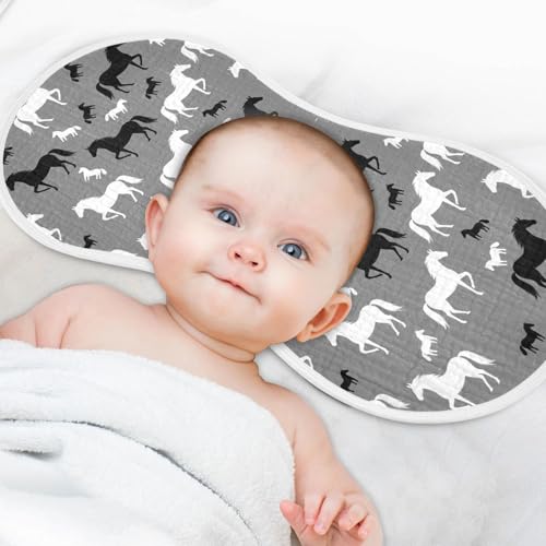 J JOYSAY Horse Dark Grey Baby Burp Cloths for Boys Girls Large 22''x11'' Cotton 4 Layer Newborn Must-Have Essential for Girl Babies one sizex44