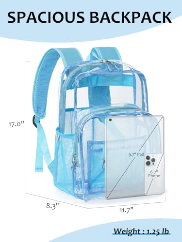 Image of Clear Backpack for School, Heavy Duty Transparent Bookbag | Reinforced Biuld, 0.5mm Thick PVC, Padded Straps, 6 Pockets, Fits Boys /Girls /Adults, for College Work Travel
