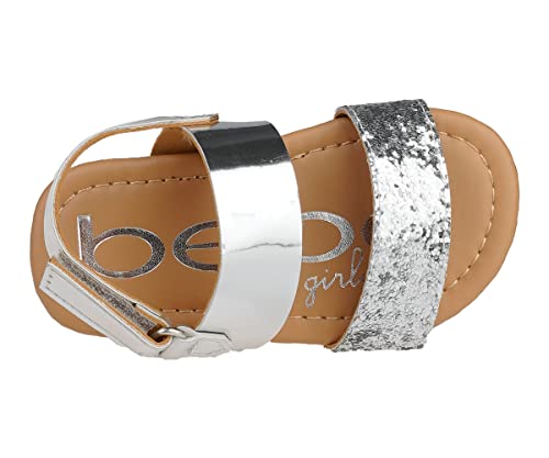 bebe Girl's Sparkly and Strappy Glitter Leatherette Flat Sandals with Adjustable Strap (Toddler/Little Kid) 6