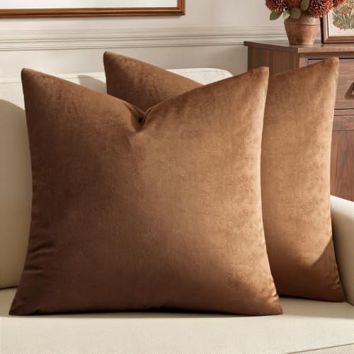 Image of MIULEE Pack of 2, Velvet Soft Soild Decorative Square Throw Pillow Covers Set Cushion Case for Sofa Bedroom Car 18 x 18 inch 45 x 45 cm