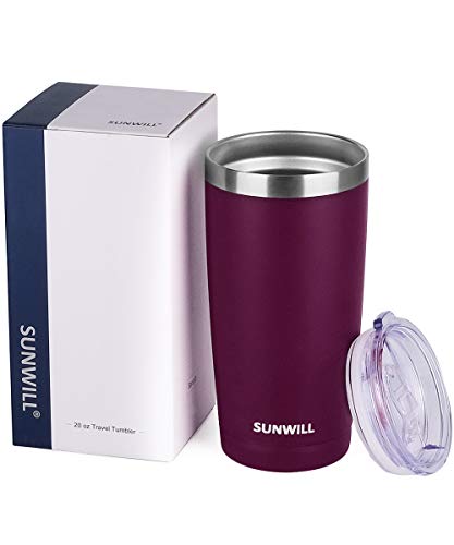 Image of SUNWILL Travel Coffee Tumbler 20 oz, Insulated Mug with Lid, Stainless Steel Cup for Hot and Cold Drinks, Powder Coated Plum
