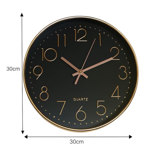 Image of Xtore Modern Round Wall Clock with Luxurious Finish (Pack of 1, Black & RG)