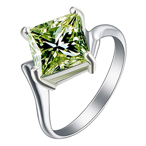 BCughia Bague Zircon, Bijoux Bague Argent Cuivre Carré Vert Élégant Carré Vert Bagues Femme Taille 51.5 Cadeaux Mariage