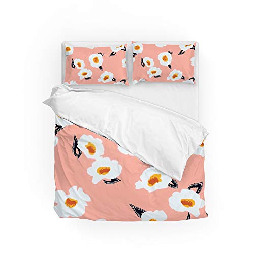 Housse de couette à motif floral avec fleurs lit King 3 pièces