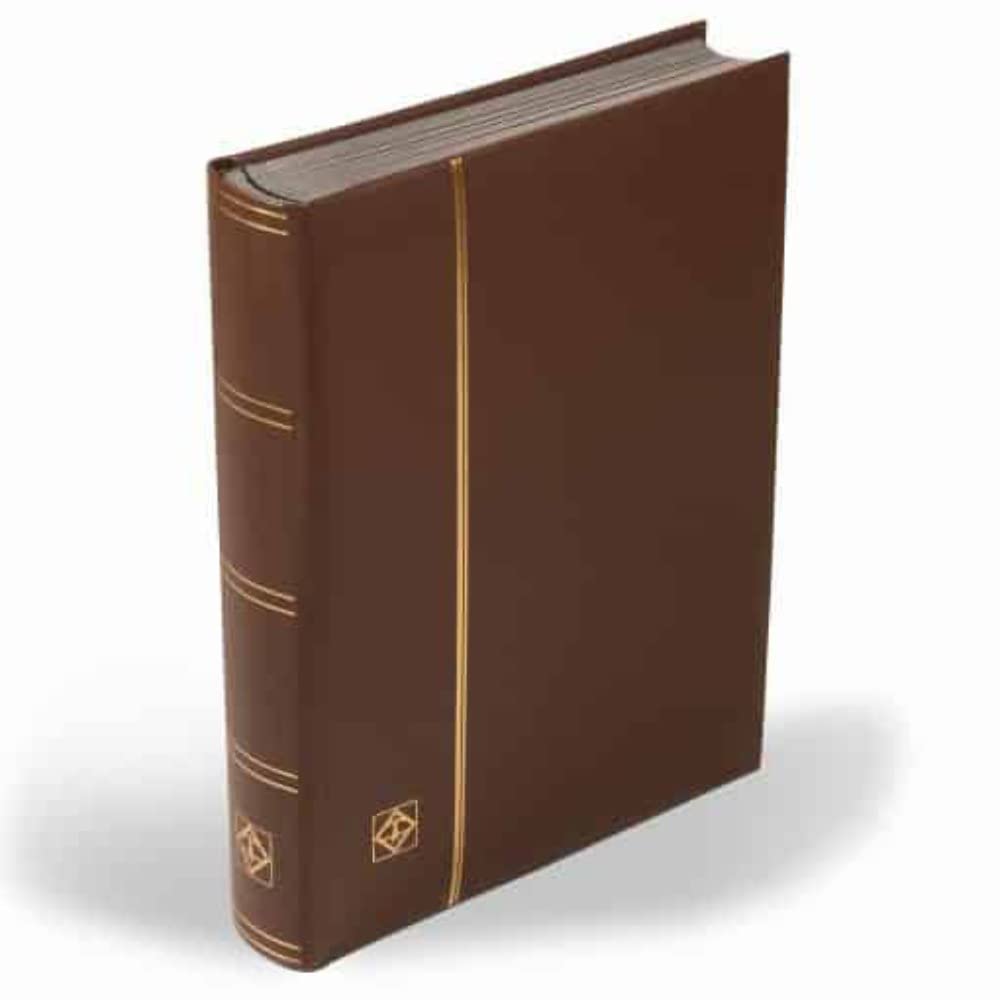 Leuchtturm Pul Defteri LEDER Hakiki Deri S64, A4+, 32 Yaprak, 64 Sayfa, Full Asetat(Tamamen Şeffaf) Siyah Zemin, Kahverengi Kapak