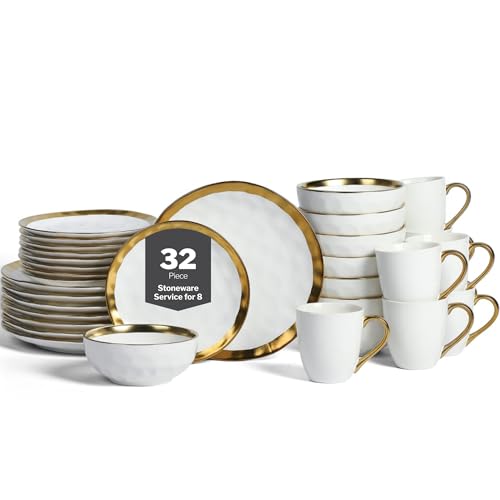 Image of Stone Lain Florian Modern Porcelain Dish Set, 32-Piece Dishes for 8, White