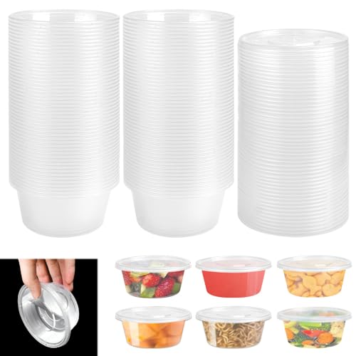 LANSKYLAN 50 PCS Tarros de Plastico con Tapa Pequeños 150ml Contenedores de Plástico Recipientes de Plástico Comida Vasos de Almacenamiento de Alimentos para Salsas Herméticos, Sopas (Blanco)