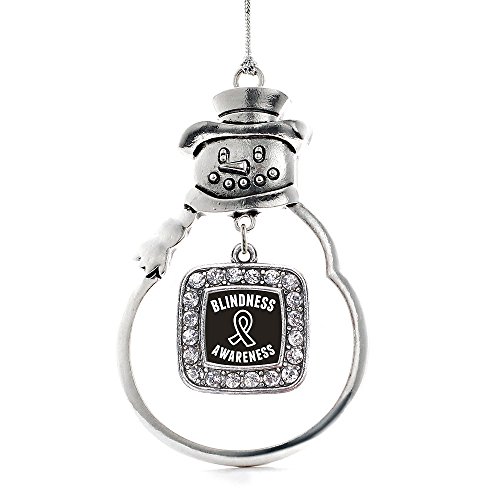 Inspired Silver - Blindness Awareness - Silver Christmas Ornament - Square Charm Christmas Tree Ornament with Cubic Zirconia - Snowman Hanging Decoration