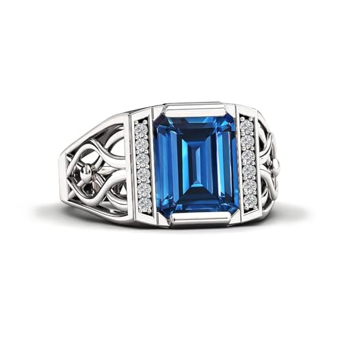 Sapphire Ring for Men 925 Sterling Silver Vintage Lab Created Blue Sapphire Signet Wedding Engagement Men’s Rings Size 4-15-7