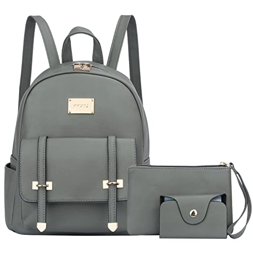 Kkxiu 3Pcs Fashion Small Synthetic Leather Backpack Purse Cute Mini Bookbag For Women (Grey) #TOP24