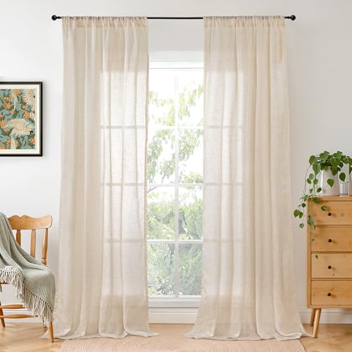 Image of BGment Burlap Linen Semi Sheer Curtains 84 Inch Length for Living Room, Light Filtering Window Drapes with Rod Pocketfor Bedroom Farmhouse Dining Lightweight, 2 Panels Set, 42 Inch Wide Each Panel