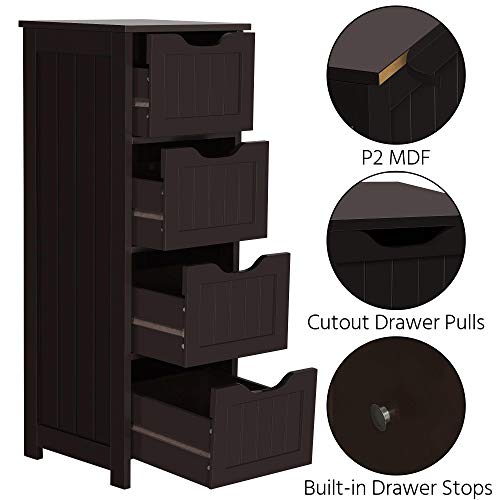 Yaheetech Bathroom Floor Cabinet, Wooden Side Storage Organizer, 4 Drawers Free-Standing Cabinet For Bathroom/Hallway/Living Room, Espresso #TOP3