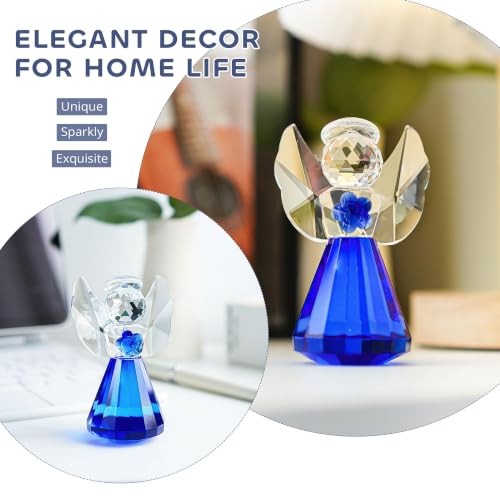 Image of 3.5'' Blue Crystal Guardian Angel Figurine,Glass Christmas Angel Ornaments